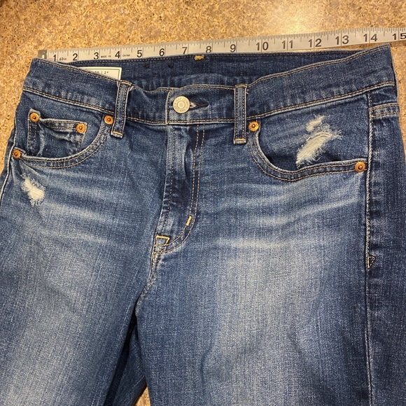 Gap Girlfriend Distressed Blue Jean Cropped Pants Unfinished Cuffs 26/2P Midrise - Picture 8 of 17
